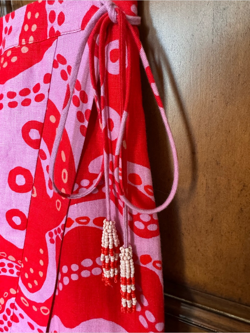 Farm Rio Octo Cool Red/Pink Linen Wrap Skirt - Picture 3 of 10